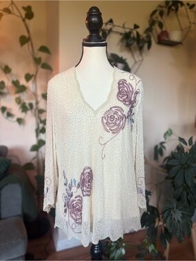 Jacques Vert 100% Silk Fully Beaded Top